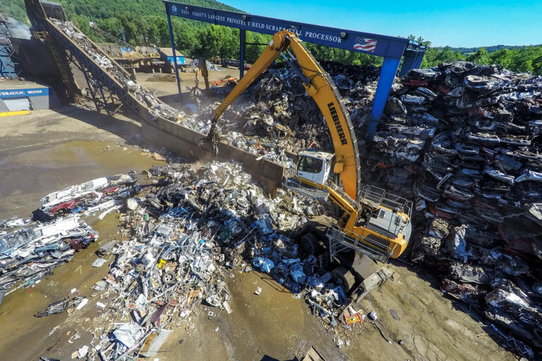 The mega shredder with recycled metal at Upstate Shredding